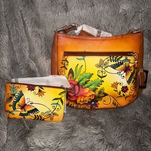 Sukriti Floral Leather butterfly Women Bag Set - Yellow and Brown